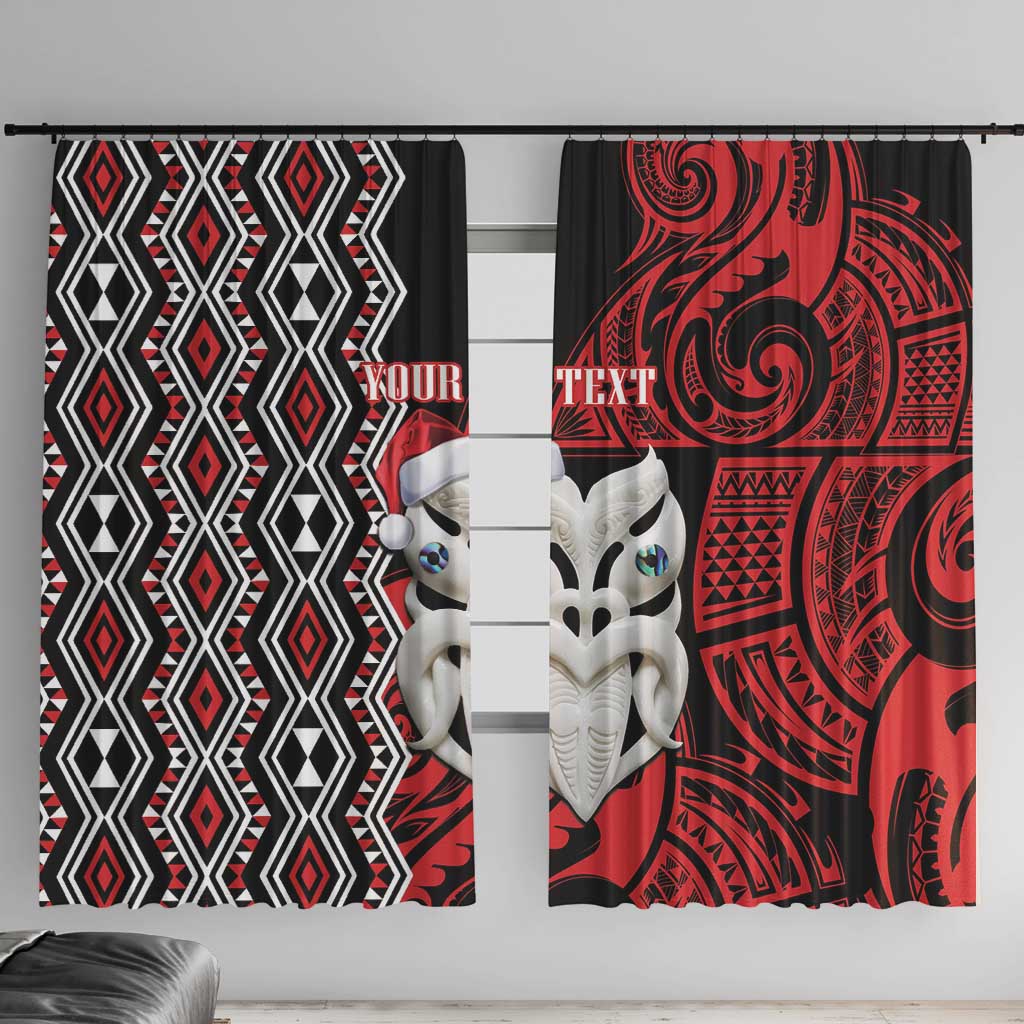 Personalised New Zealand Christmas Window Curtain Meri Kirihimete Maori Wheku - Taniko Art LT14 With Hooks Black - Polynesian Pride