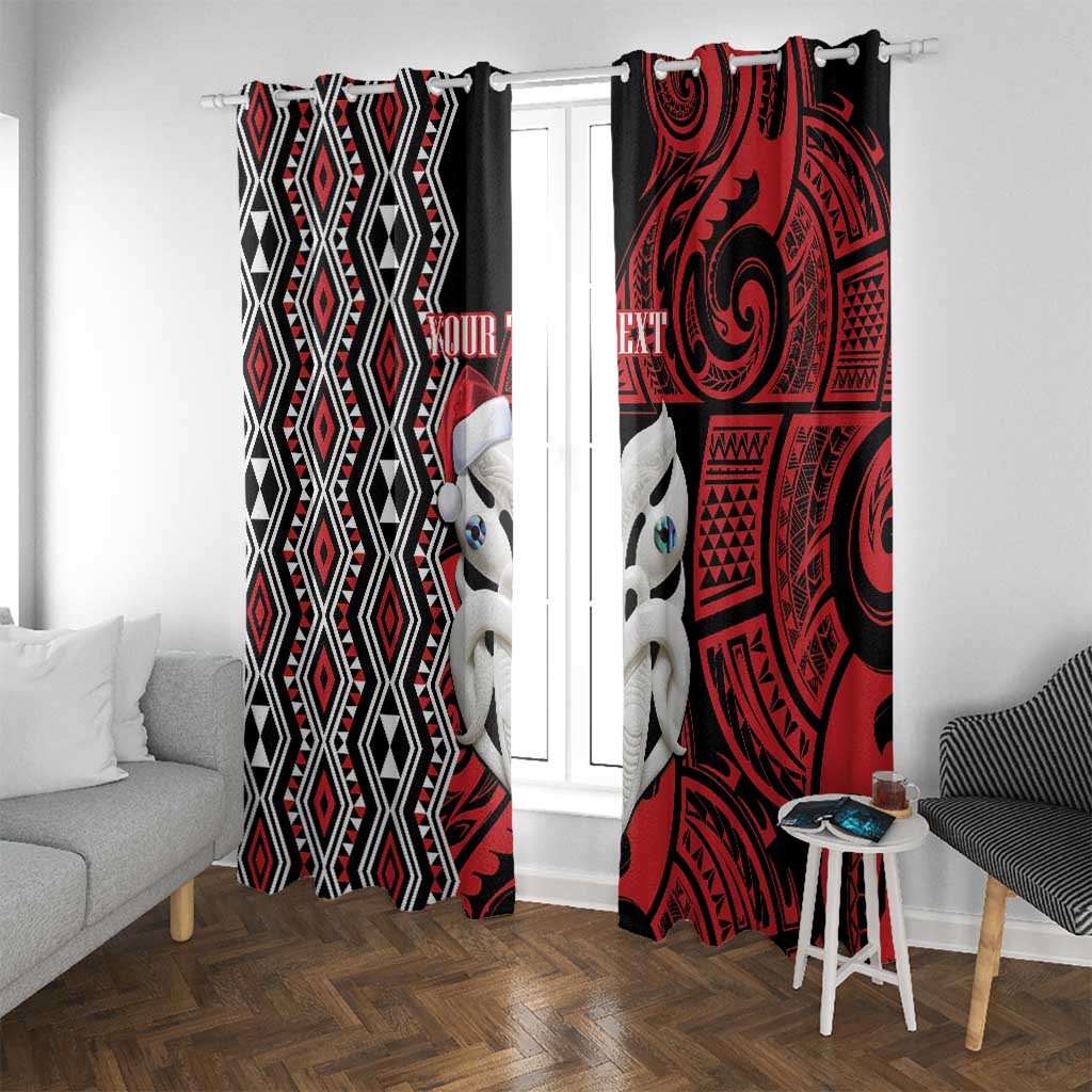 Personalised New Zealand Christmas Window Curtain Meri Kirihimete Maori Wheku - Taniko Art LT14 With Grommets Black - Polynesian Pride