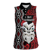Personalised New Zealand Christmas Women Sleeveless Polo Shirt Meri Kirihimete Maori Wheku - Taniko Art LT14 Female Black - Polynesian Pride