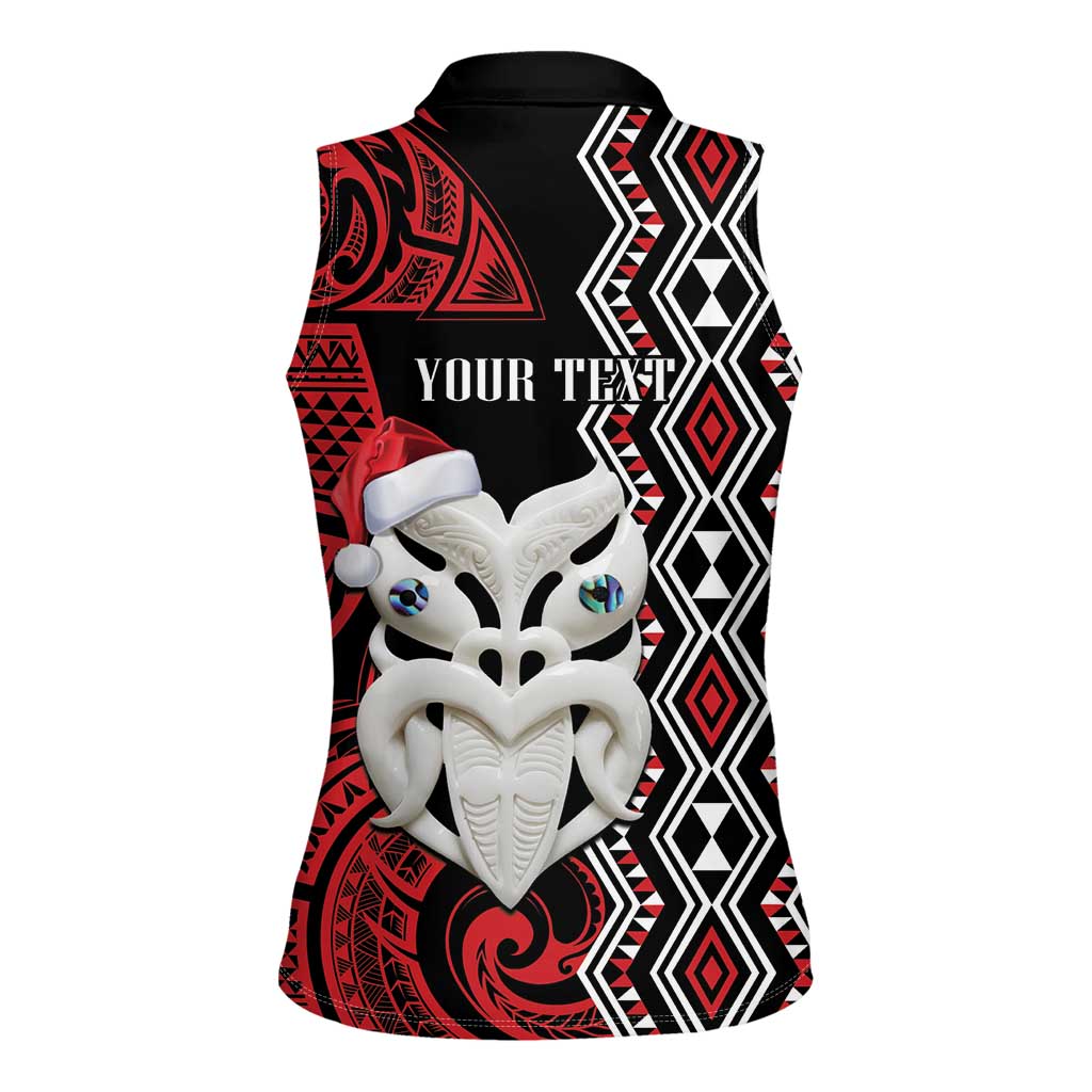 Personalised New Zealand Christmas Women Sleeveless Polo Shirt Meri Kirihimete Maori Wheku - Taniko Art LT14 - Polynesian Pride