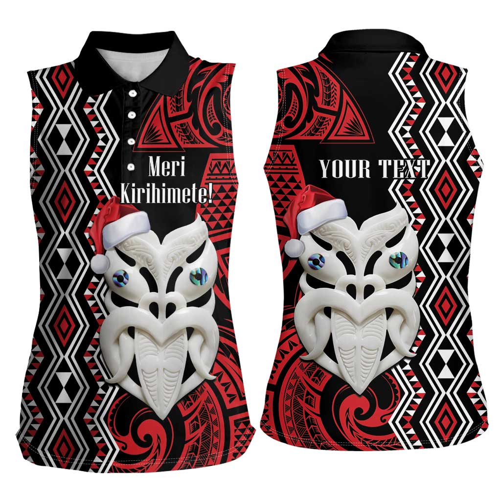 Personalised New Zealand Christmas Women Sleeveless Polo Shirt Meri Kirihimete Maori Wheku - Taniko Art LT14 - Polynesian Pride