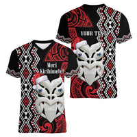 Personalised New Zealand Christmas Women V-Neck T-Shirt Meri Kirihimete Maori Wheku - Taniko Art LT14 - Polynesian Pride