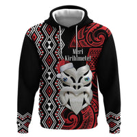 Personalised New Zealand Christmas Zip Hoodie Meri Kirihimete Maori Wheku - Taniko Art LT14 Pullover Hoodie Black - Polynesian Pride