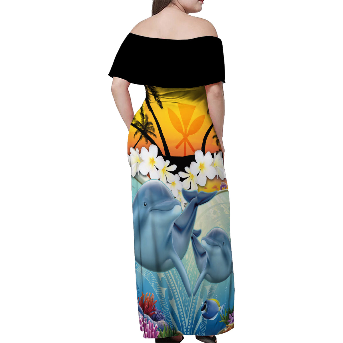 Aloha Hawaii Dolphins Family Matching Off Shoulder Maxi Dress and Hawaiian Shirt Heart Of The Ocean Tropical Summer Vibes LT14 - Polynesian Pride