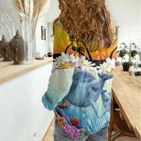 Aloha Hawaii Dolphins Women Casual Shirt Heart Of The Ocean Tropical Summer Vibes LT14 - Polynesian Pride