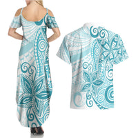 Polynesia Dolphins Couples Matching Summer Maxi Dress and Hawaiian Shirt Valentine Day Floral Polynesian - Vintage Dark Cyan LT14 - Polynesian Pride