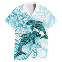 Polynesia Dolphins Family Matching Short Sleeve Bodycon Dress and Hawaiian Shirt Valentine Day Floral Polynesian - Vintage Dark Cyan LT14 Dad's Shirt - Short Sleeve Dark Cyan - Polynesian Pride
