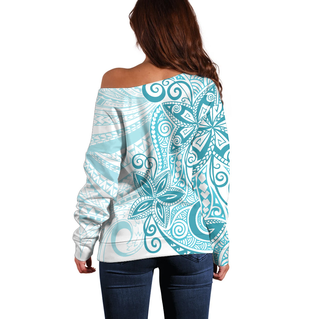 Polynesia Dolphins Off Shoulder Sweater Valentine Day Floral Polynesian - Vintage Dark Cyan LT14 - Polynesian Pride