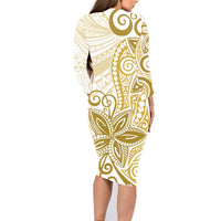 Polynesia Dolphins Family Matching Long Sleeve Bodycon Dress and Hawaiian Shirt Valentine Day Floral Polynesian - Vintage Brown LT14 - Polynesian Pride