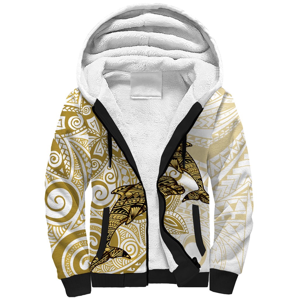 Polynesia Dolphins Sherpa Hoodie Valentine Day Floral Polynesian - Vintage Brown LT14 Unisex Brown - Polynesian Pride