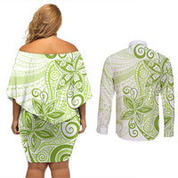 Polynesia Dolphins Couples Matching Off Shoulder Short Dress and Long Sleeve Button Shirt Valentine Day Floral Polynesian - Vintage Lime Green LT14 - Polynesian Pride