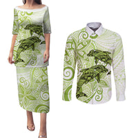 Polynesia Dolphins Couples Matching Puletasi and Long Sleeve Button Shirt Valentine Day Floral Polynesian - Vintage Lime Green LT14 Lime Green - Polynesian Pride