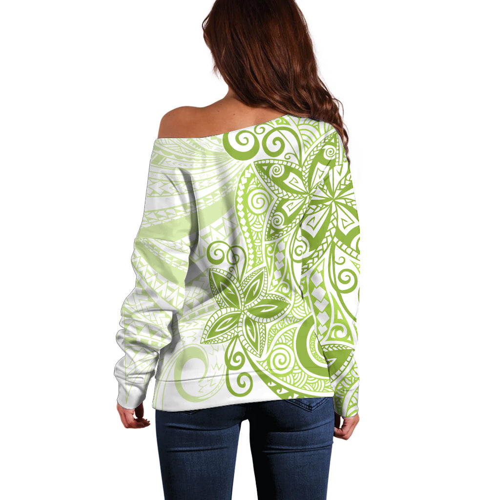 Polynesia Dolphins Off Shoulder Sweater Valentine Day Floral Polynesian - Vintage Lime Green LT14 - Polynesian Pride