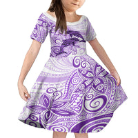 Polynesia Dolphins Family Matching Puletasi and Hawaiian Shirt Valentine Day Floral Polynesian - Vintage Purple LT14 Daughter's Dress Purple - Polynesian Pride