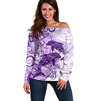 Polynesia Dolphins Off Shoulder Sweater Valentine Day Floral Polynesian - Vintage Purple LT14 Women Purple - Polynesian Pride