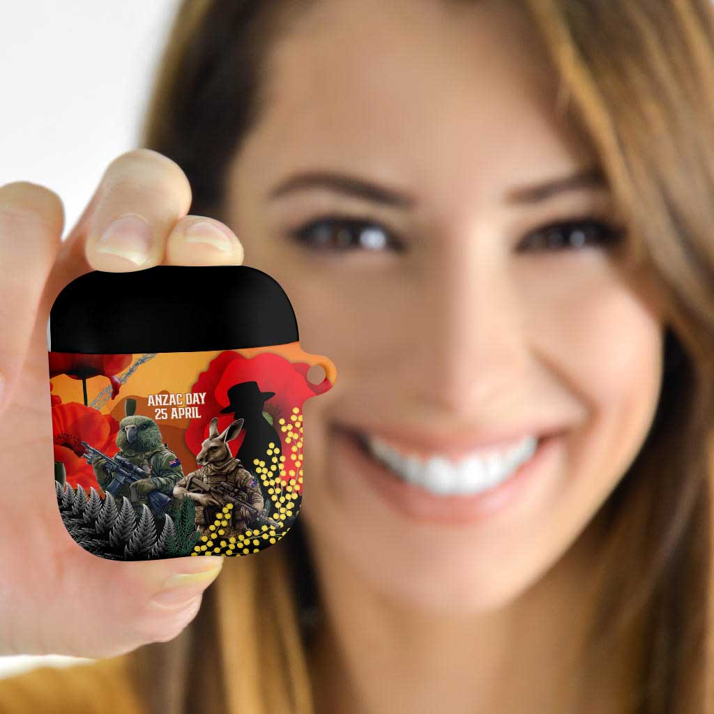 New Zealand and Australia ANZAC Day AirPods Case Sliver Fern Kakapo With Golden Wattle Kangaroo LT14 - Polynesian Pride