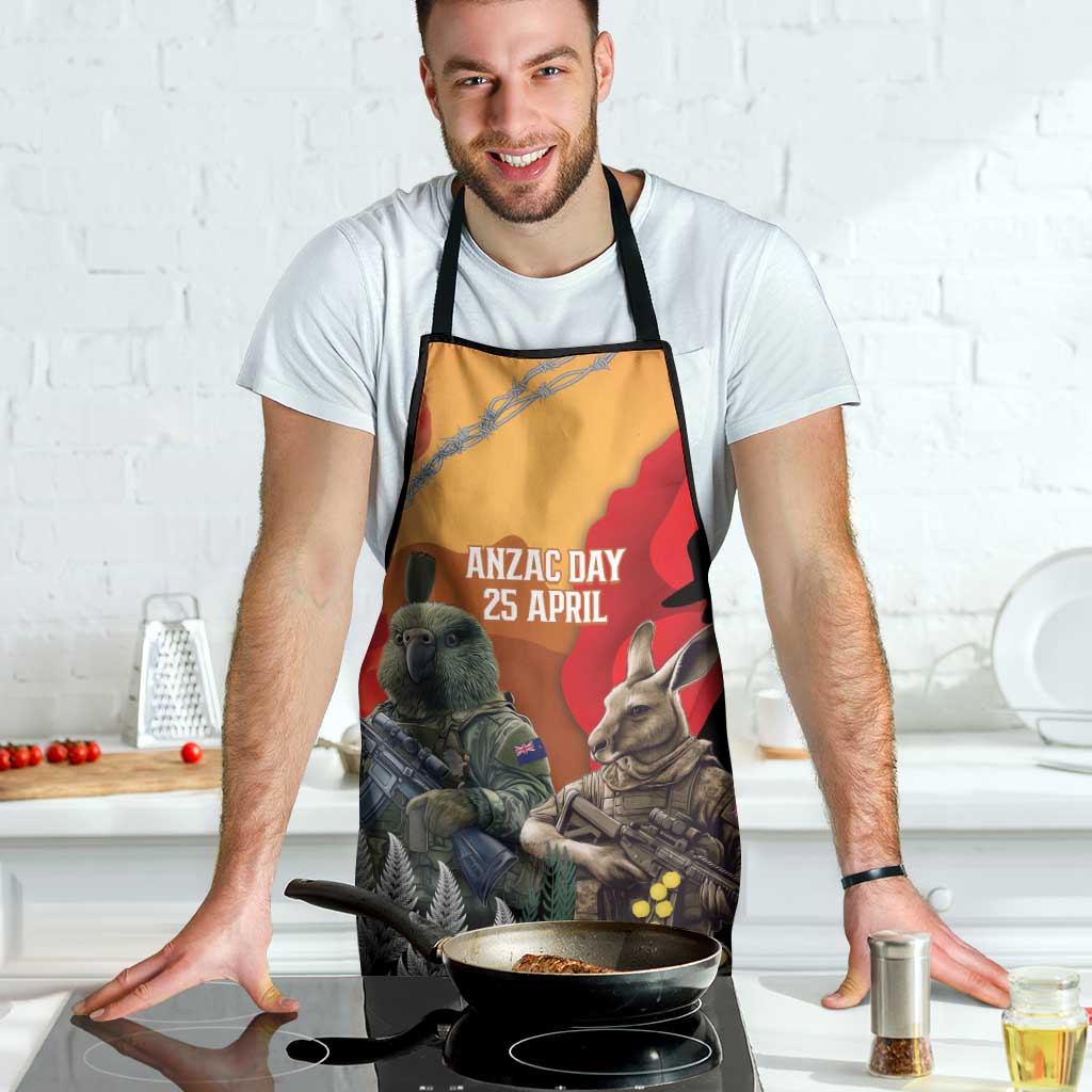 New Zealand and Australia ANZAC Day Apron Sliver Fern Kakapo With Golden Wattle Kangaroo LT14 - Polynesian Pride