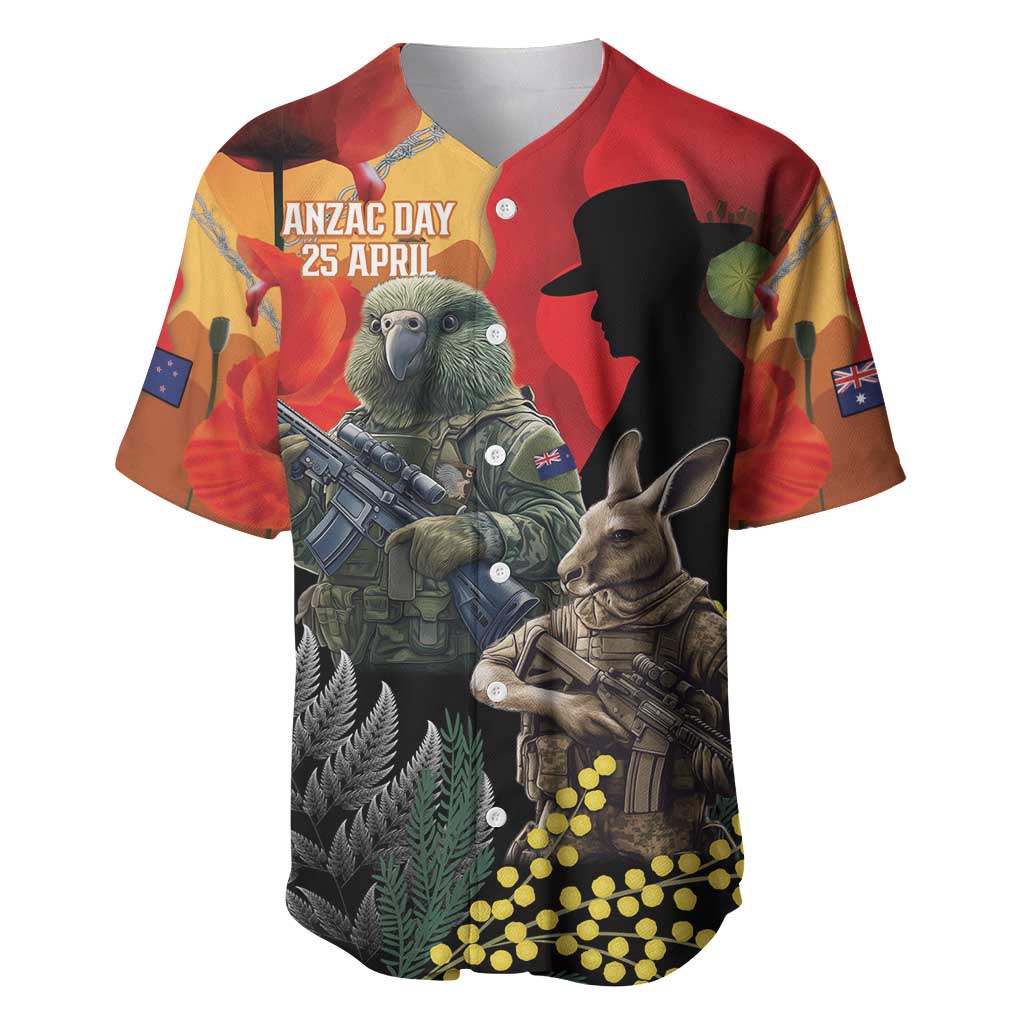 New Zealand and Australia ANZAC Day Baseball Jersey Sliver Fern Kakapo With Golden Wattle Kangaroo LT14 Gold - Polynesian Pride