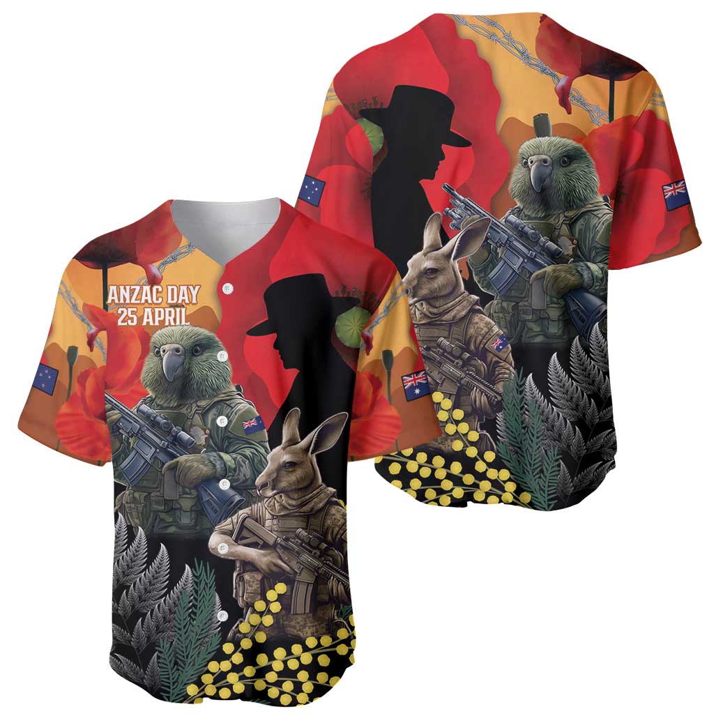 New Zealand and Australia ANZAC Day Baseball Jersey Sliver Fern Kakapo With Golden Wattle Kangaroo LT14 - Polynesian Pride