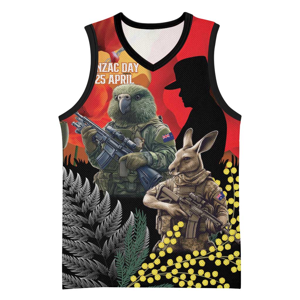 New Zealand and Australia ANZAC Day Basketball Jersey Sliver Fern Kakapo With Golden Wattle Kangaroo LT14 Unisex Gold - Polynesian Pride