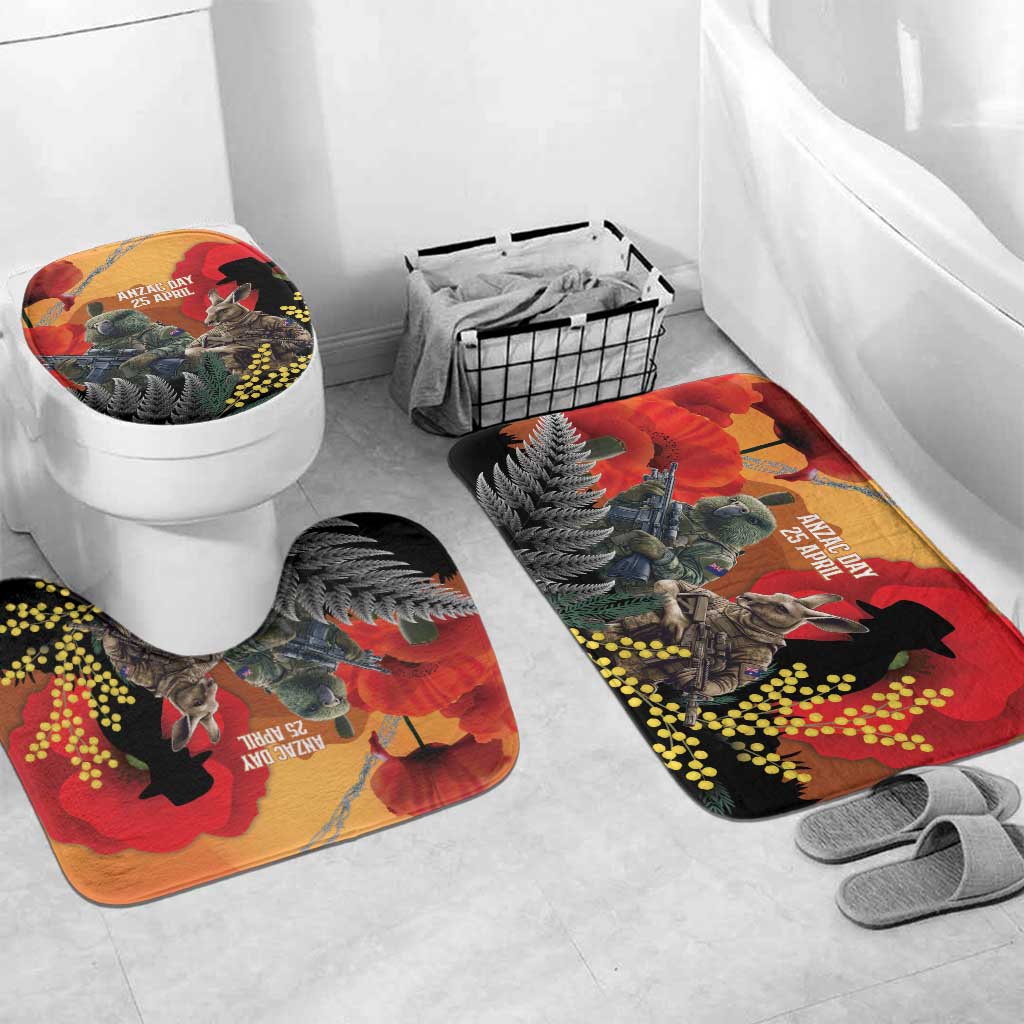 New Zealand and Australia ANZAC Day Bathroom Set Sliver Fern Kakapo With Golden Wattle Kangaroo LT14 Mat Set Only (3 pcs) One Size Gold - Polynesian Pride
