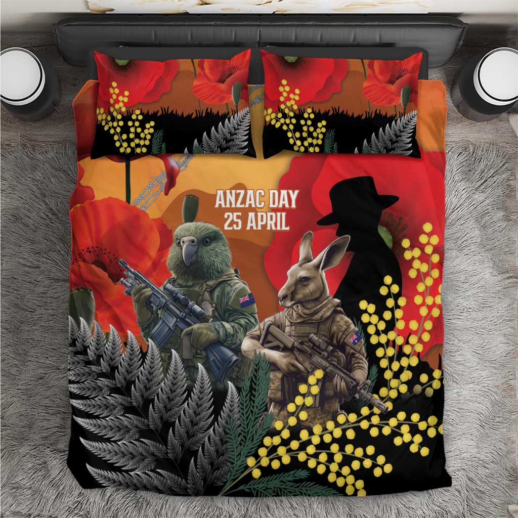 New Zealand and Australia ANZAC Day Bedding Set Sliver Fern Kakapo With Golden Wattle Kangaroo LT14 Gold - Polynesian Pride