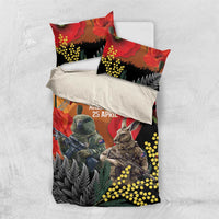 New Zealand and Australia ANZAC Day Bedding Set Sliver Fern Kakapo With Golden Wattle Kangaroo LT14 US Twin 172cm x 218cm Gold - Polynesian Pride