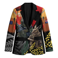 New Zealand and Australia ANZAC Day Blazer Sliver Fern Kakapo With Golden Wattle Kangaroo LT14 Unisex Gold - Polynesian Pride