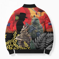 New Zealand and Australia ANZAC Day Bomber Puffer Jacket Sliver Fern Kakapo With Golden Wattle Kangaroo LT14 - Polynesian Pride