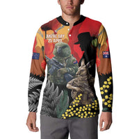 New Zealand and Australia ANZAC Day Button Sweatshirt Sliver Fern Kakapo With Golden Wattle Kangaroo LT14 - Polynesian Pride