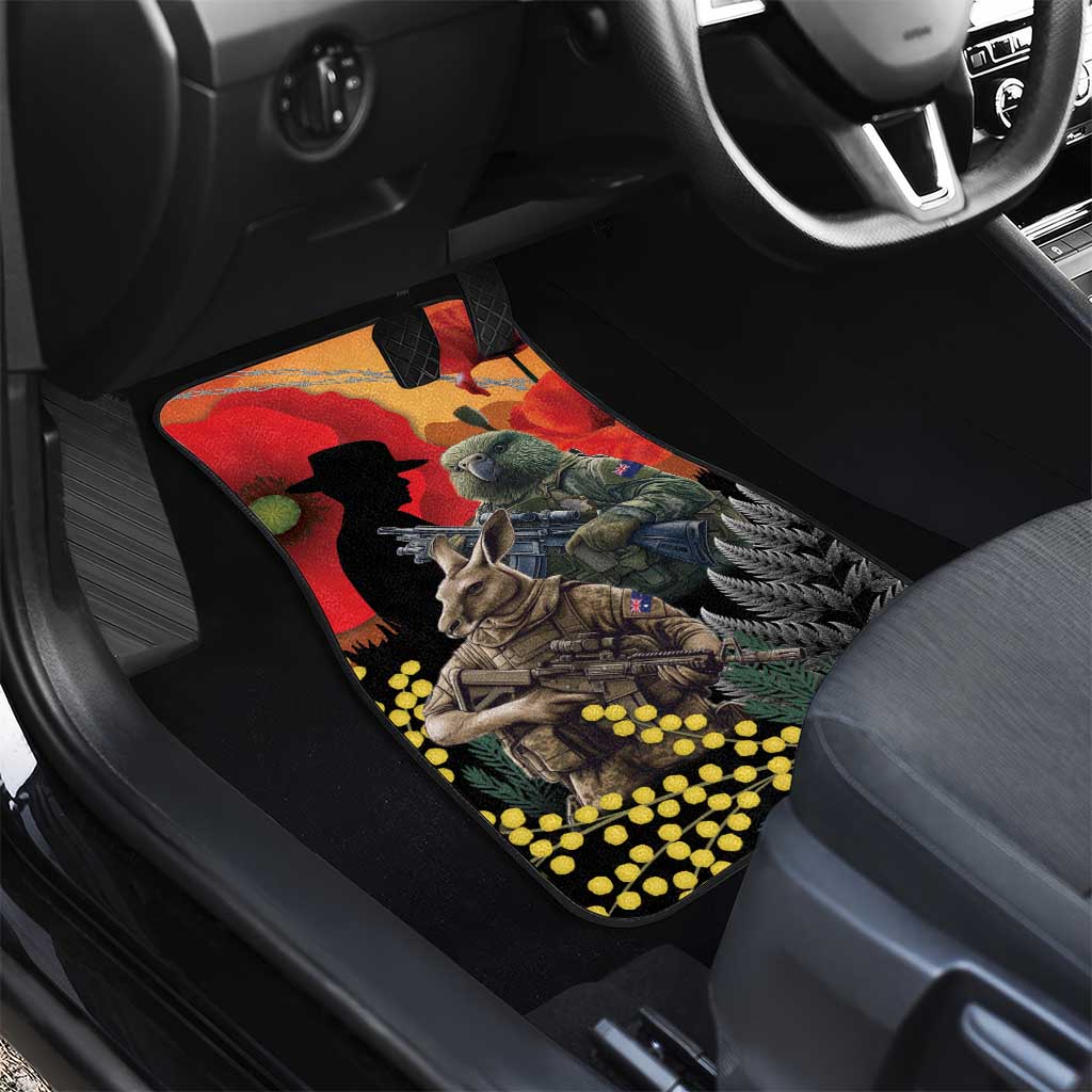 New Zealand and Australia ANZAC Day Car Mats Sliver Fern Kakapo With Golden Wattle Kangaroo LT14 - Polynesian Pride