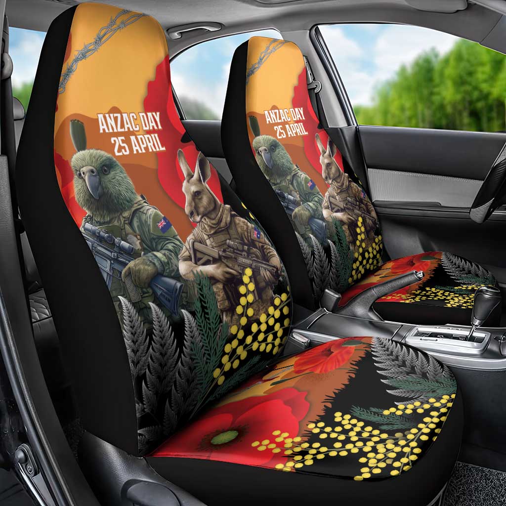 New Zealand and Australia ANZAC Day Car Seat Cover Sliver Fern Kakapo With Golden Wattle Kangaroo LT14 - Polynesian Pride