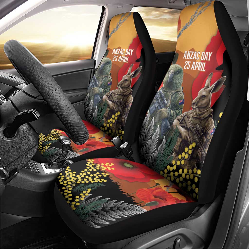 New Zealand and Australia ANZAC Day Car Seat Cover Sliver Fern Kakapo With Golden Wattle Kangaroo LT14 - Polynesian Pride