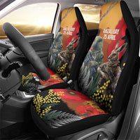 New Zealand and Australia ANZAC Day Car Seat Cover Sliver Fern Kakapo With Golden Wattle Kangaroo LT14 - Polynesian Pride