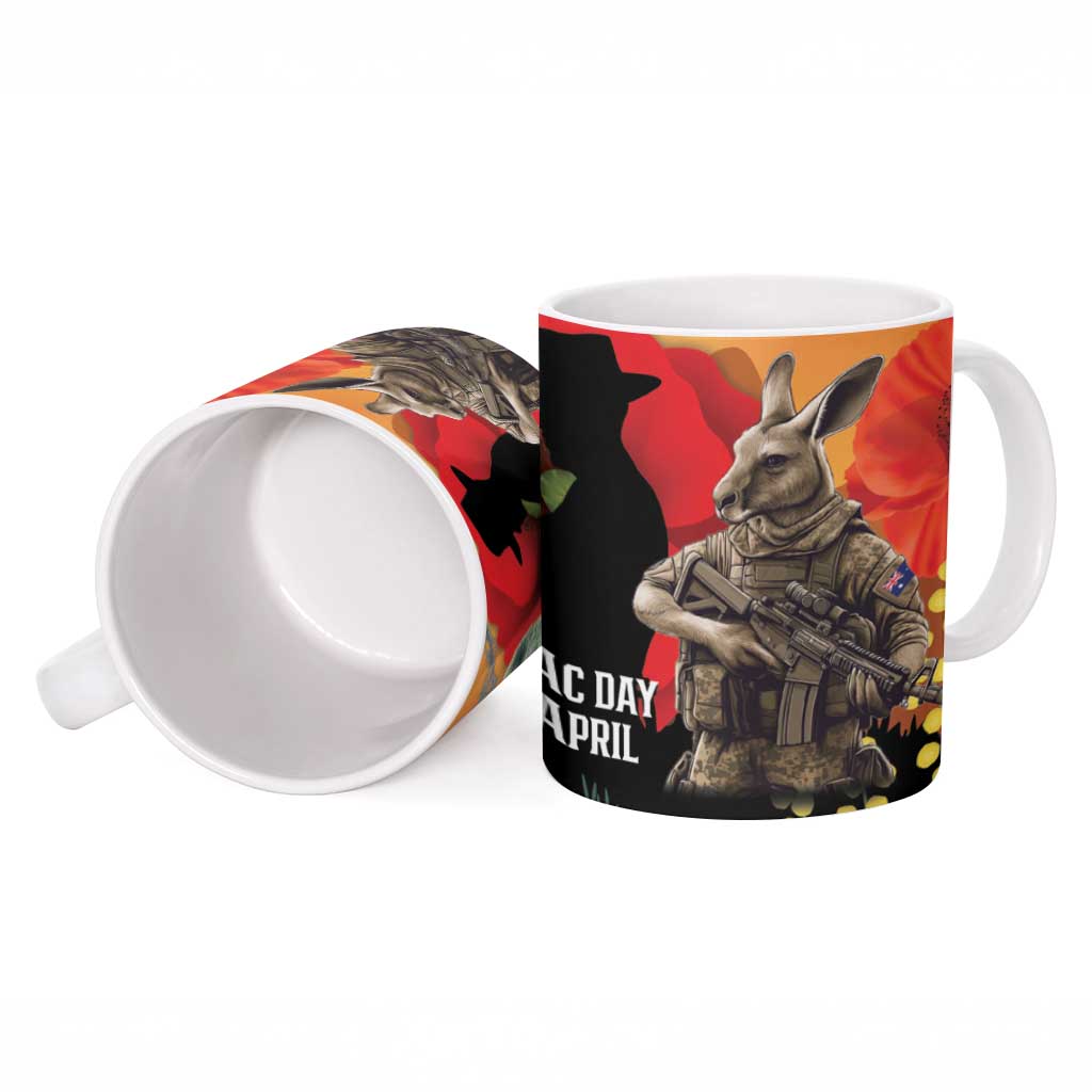 New Zealand and Australia ANZAC Day Ceramic Mug Sliver Fern Kakapo With Golden Wattle Kangaroo LT14 - Polynesian Pride