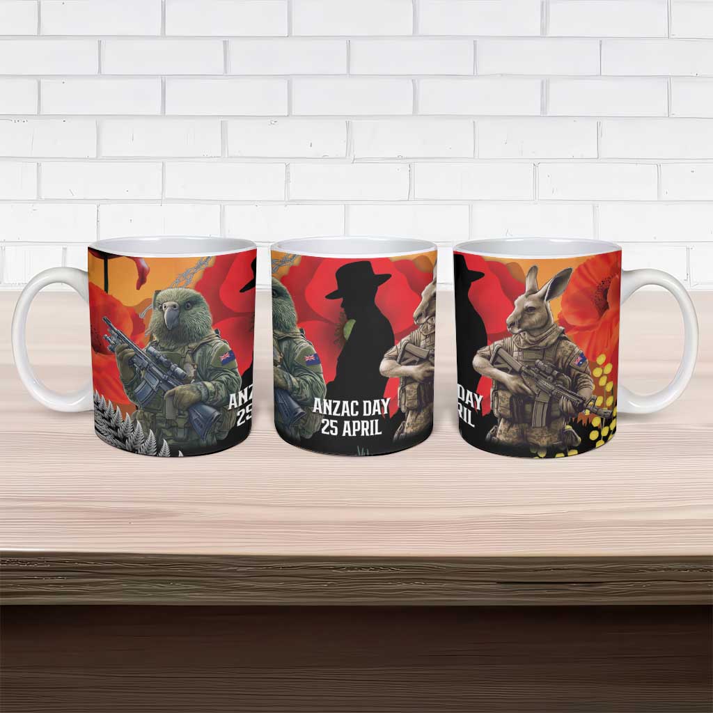 New Zealand and Australia ANZAC Day Ceramic Mug Sliver Fern Kakapo With Golden Wattle Kangaroo LT14 - Polynesian Pride