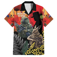 New Zealand and Australia ANZAC Day Family Matching Off The Shoulder Long Sleeve Dress and Hawaiian Shirt Sliver Fern Kakapo With Golden Wattle Kangaroo LT14 Dad's Shirt - Short Sleeve Gold - Polynesian Pride