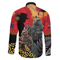 New Zealand and Australia ANZAC Day Family Matching Off The Shoulder Long Sleeve Dress and Hawaiian Shirt Sliver Fern Kakapo With Golden Wattle Kangaroo LT14 - Polynesian Pride