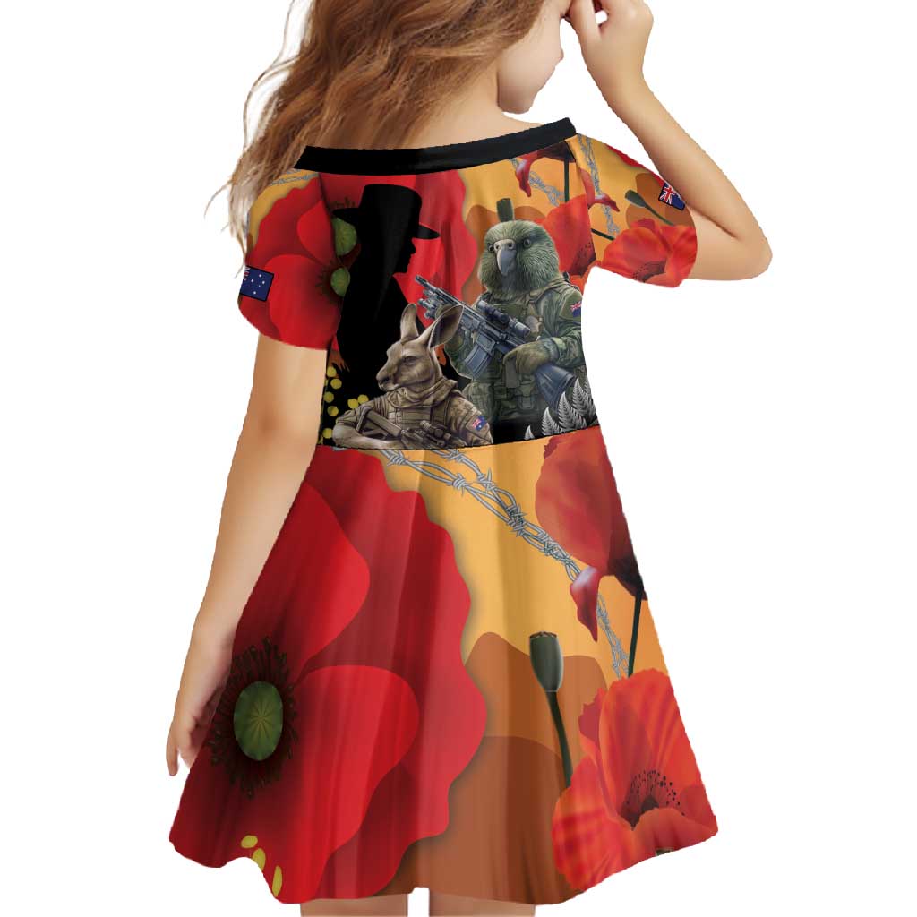 New Zealand and Australia ANZAC Day Family Matching Off Shoulder Maxi Dress and Hawaiian Shirt Sliver Fern Kakapo With Golden Wattle Kangaroo LT14 - Polynesian Pride