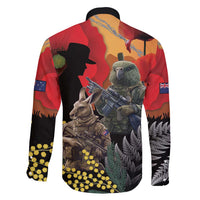 New Zealand and Australia ANZAC Day Family Matching Off Shoulder Maxi Dress and Hawaiian Shirt Sliver Fern Kakapo With Golden Wattle Kangaroo LT14 - Polynesian Pride