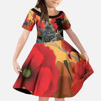 New Zealand and Australia ANZAC Day Family Matching Puletasi and Hawaiian Shirt Sliver Fern Kakapo With Golden Wattle Kangaroo LT14 Daughter's Dress Gold - Polynesian Pride