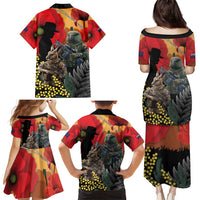New Zealand and Australia ANZAC Day Family Matching Puletasi and Hawaiian Shirt Sliver Fern Kakapo With Golden Wattle Kangaroo LT14 - Polynesian Pride
