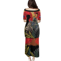 New Zealand and Australia ANZAC Day Family Matching Puletasi and Hawaiian Shirt Sliver Fern Kakapo With Golden Wattle Kangaroo LT14 - Polynesian Pride