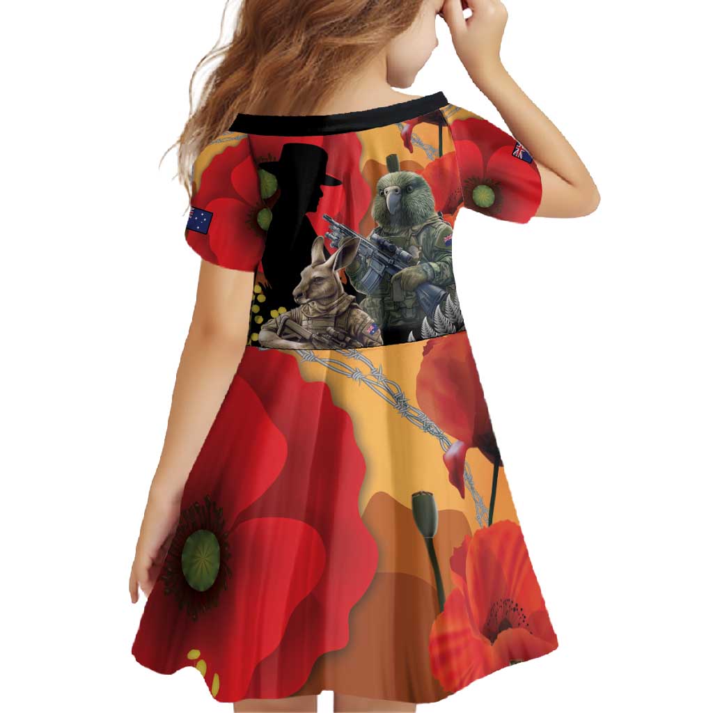 New Zealand and Australia ANZAC Day Family Matching Tank Maxi Dress and Hawaiian Shirt Sliver Fern Kakapo With Golden Wattle Kangaroo LT14 - Polynesian Pride