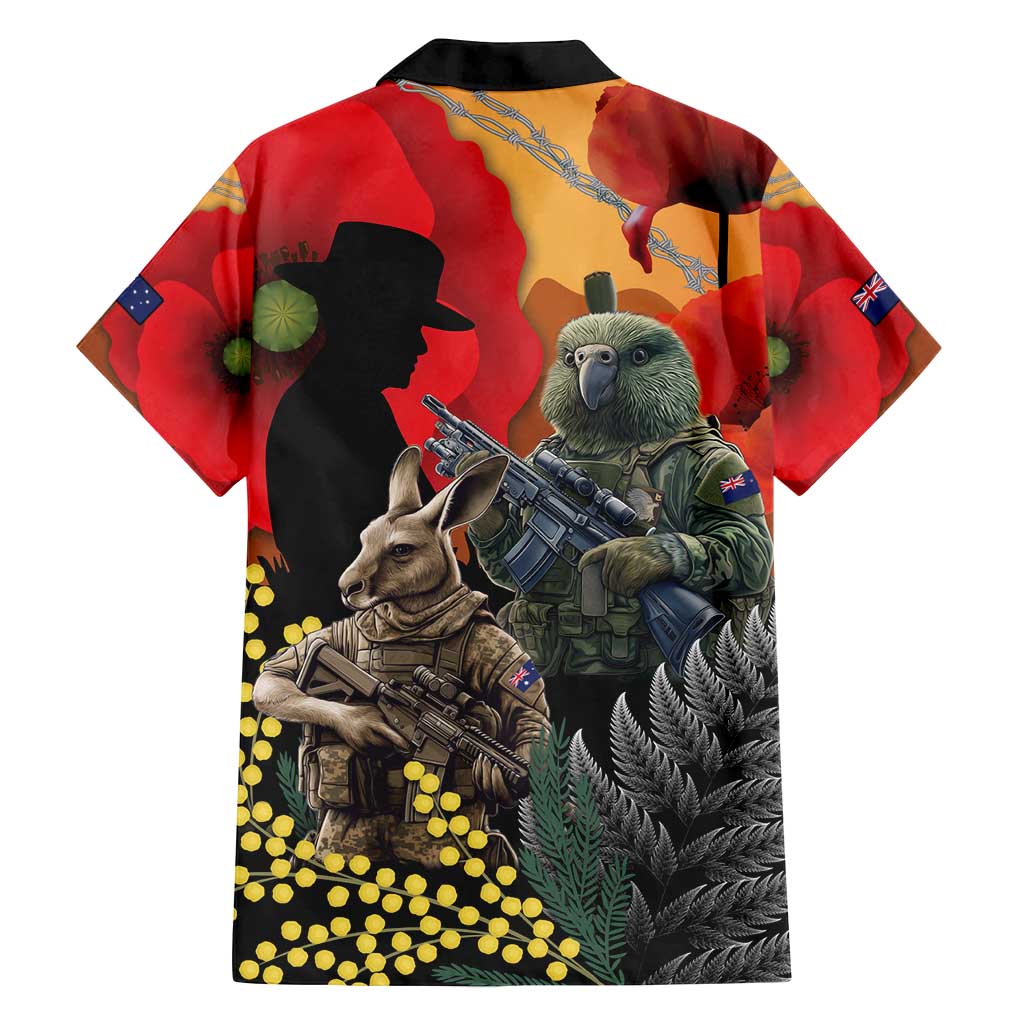 New Zealand and Australia ANZAC Day Family Matching Tank Maxi Dress and Hawaiian Shirt Sliver Fern Kakapo With Golden Wattle Kangaroo LT14 - Polynesian Pride