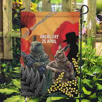 New Zealand and Australia ANZAC Day Garden Flag Sliver Fern Kakapo With Golden Wattle Kangaroo LT14 Garden Flag Gold - Polynesian Pride