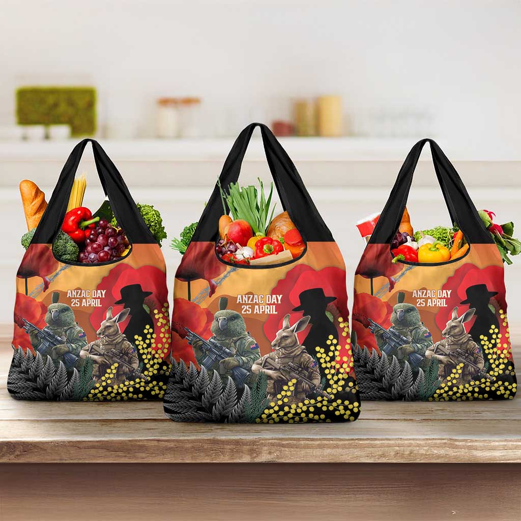 New Zealand and Australia ANZAC Day Grocery Bag Sliver Fern Kakapo With Golden Wattle Kangaroo LT14 3-pack One Size Gold - Polynesian Pride
