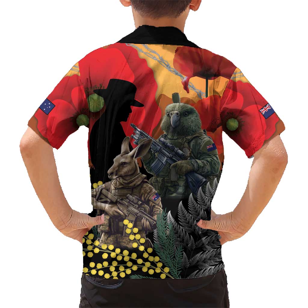 New Zealand and Australia ANZAC Day Hawaiian Shirt Sliver Fern Kakapo With Golden Wattle Kangaroo LT14 - Polynesian Pride