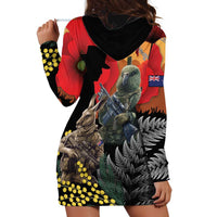 New Zealand and Australia ANZAC Day Hoodie Dress Sliver Fern Kakapo With Golden Wattle Kangaroo LT14 - Polynesian Pride