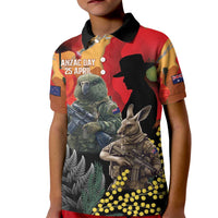 New Zealand and Australia ANZAC Day Kid Polo Shirt Sliver Fern Kakapo With Golden Wattle Kangaroo LT14 Kid Gold - Polynesian Pride